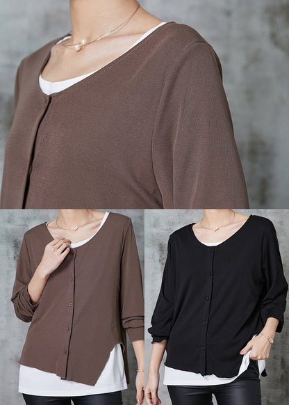 Women Black Asymmetrical Patchwork Cotton Sweatshirts Top Spring