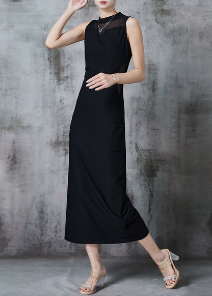 Women Black Backless Cotton Wraped Dresses Sleeveless