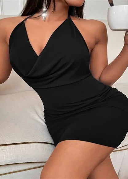 Women Black Backless Halter Evening Dress Summer