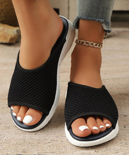 Women Black Breathable Mesh Peep Toe Slide Sandals