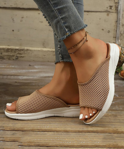Women Black Breathable Mesh Peep Toe Slide Sandals