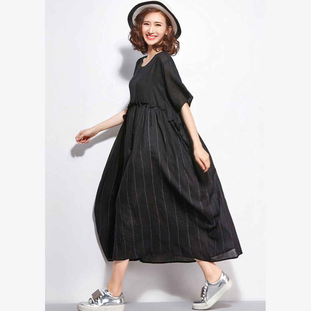Women Black Casual Patchwork Dresses Long Shirt Tunics Pullover