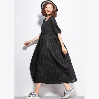 Women Black Casual Patchwork Dresses Long Shirt Tunics Pullover