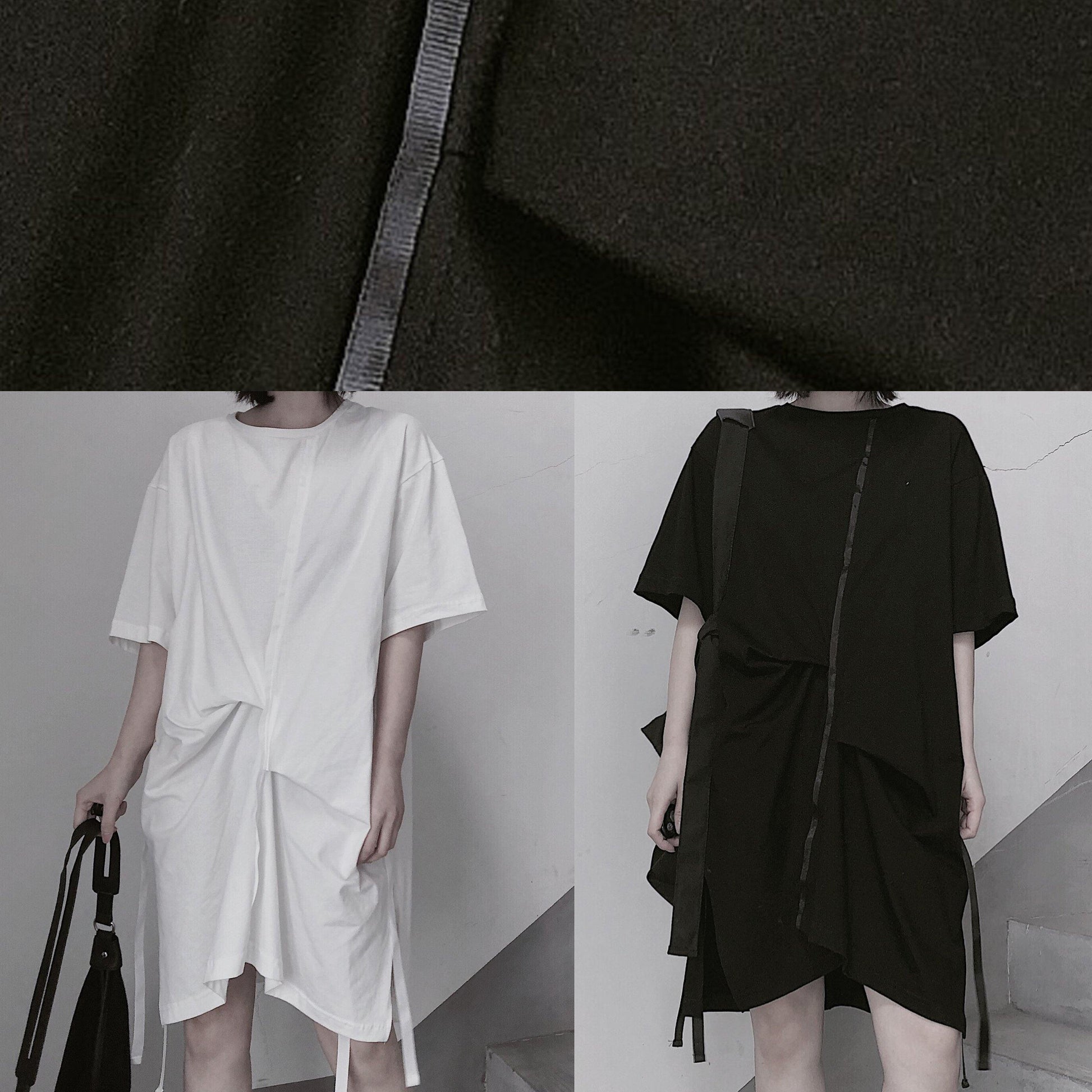 Women Black Clothes O Neck Half Sleeve Spring Dress - SooLinen