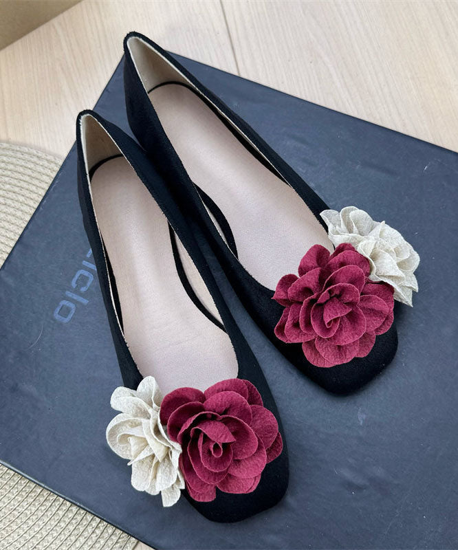 Women Black Comfortable Flat Shoes Floral Splicing Plus Size