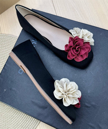 Women Black Comfortable Flat Shoes Floral Splicing Plus Size