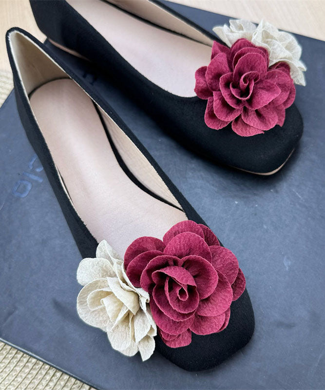 Women Black Comfortable Flat Shoes Floral Splicing Plus Size