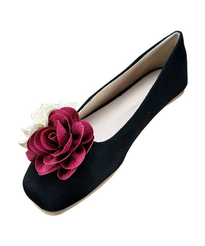 Women Black Comfortable Flat Shoes Floral Splicing Plus Size