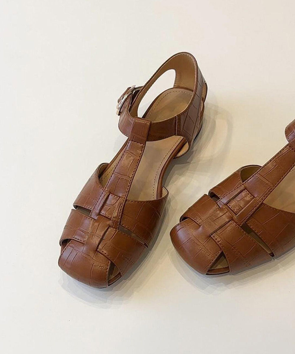 Women Black Faux Leather Flat Sandals Splicing Hollow Out