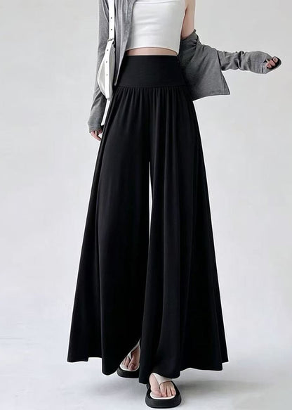 Women Black High Waist Patchwork Cotton Wide Leg Pants Summer