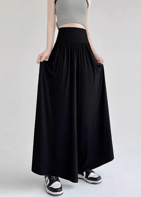 Women Black High Waist Patchwork Cotton Wide Leg Pants Summer