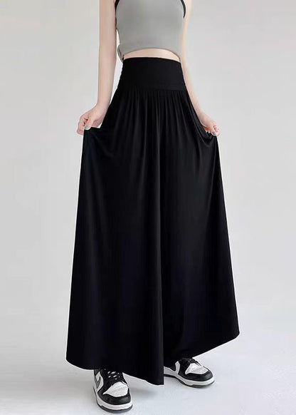 Women Black High Waist Patchwork Cotton Wide Leg Pants Summer