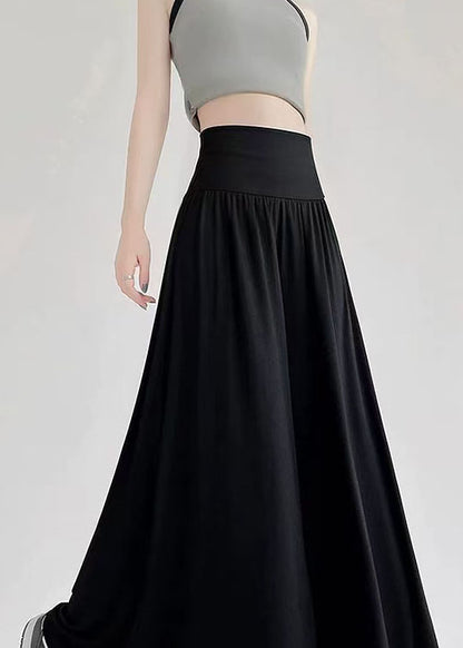 Women Black High Waist Patchwork Cotton Wide Leg Pants Summer
