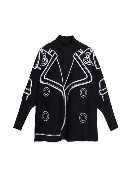 Women Black Hign Neck Wear On Both Sides Knit Sweaters Long Sleeve