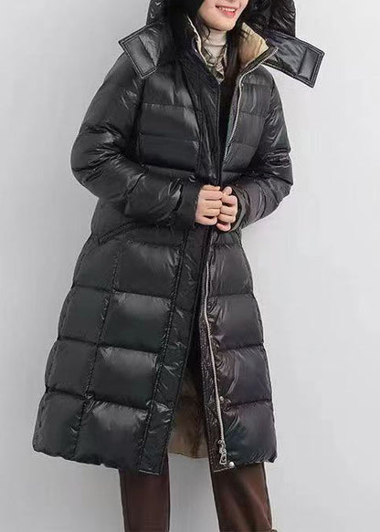 Women Black Hooded Warm Duck Down Down Coat Winter