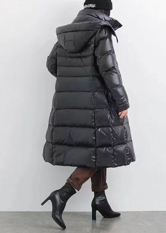 Women Black Hooded Warm Duck Down Down Coat Winter