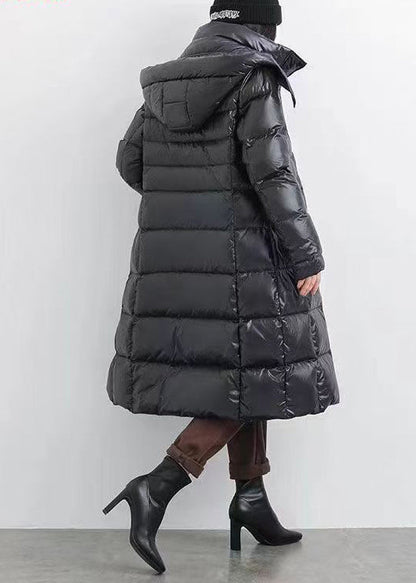 Women Black Hooded Warm Duck Down Down Coat Winter