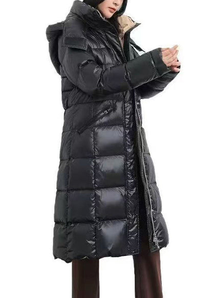 Women Black Hooded Warm Duck Down Down Coat Winter