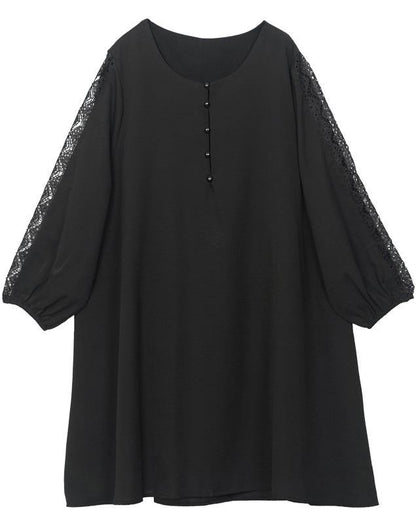 Women Black Lace Chiffon Button SummerDresses - SooLinen