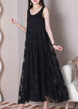 Load image into Gallery viewer, Women Black O Neck Patchwork Cotton Dresses Sleeveless