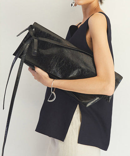 Women Black Original Design Faux Leather Versatile Clutch Handbag
