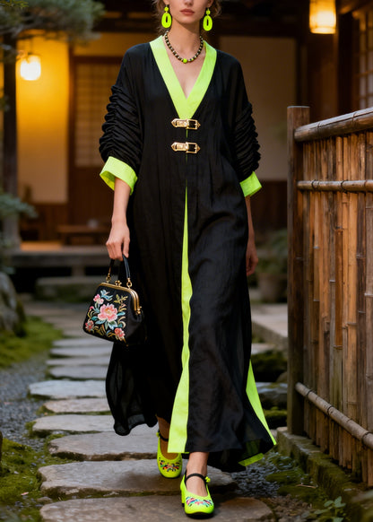 Women Black Oversized Patchwork Wrinkled Cotton Fake Two Piece Dresses Summer