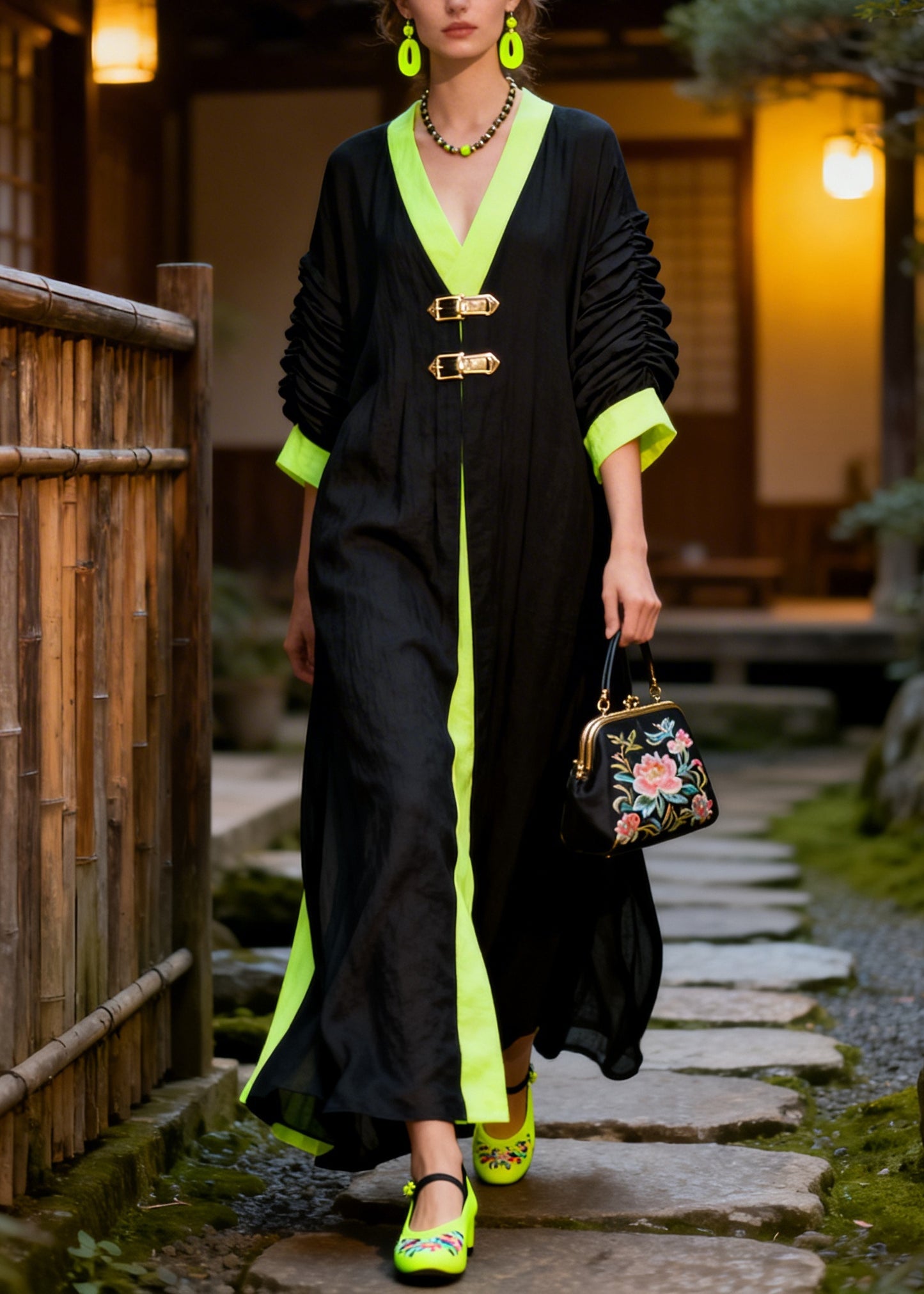 Women Black Oversized Patchwork Wrinkled Cotton Fake Two Piece Dresses Summer