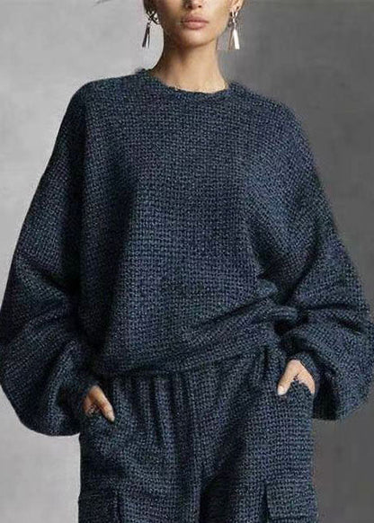 Women Black Oversized Pockets Cotton Two Pieces Set Fall