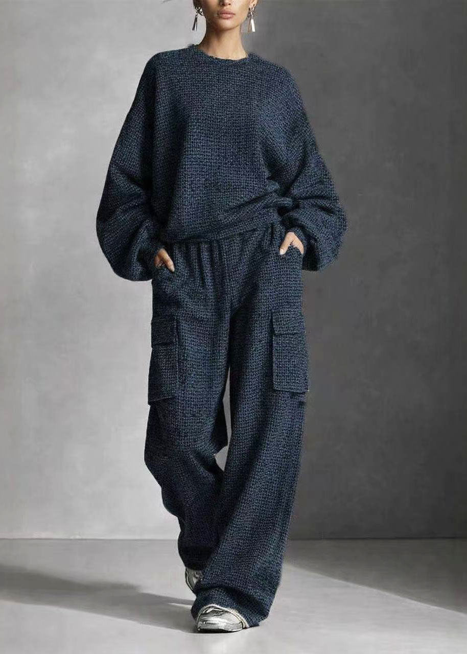 Women Black Oversized Pockets Cotton Two Pieces Set Fall