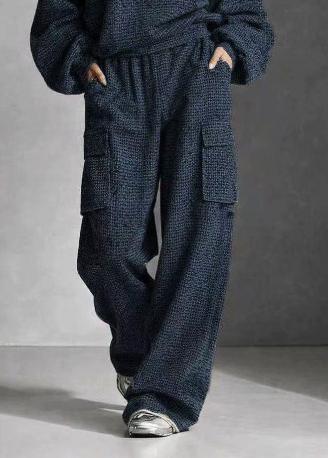 Women Black Oversized Pockets Cotton Two Pieces Set Fall