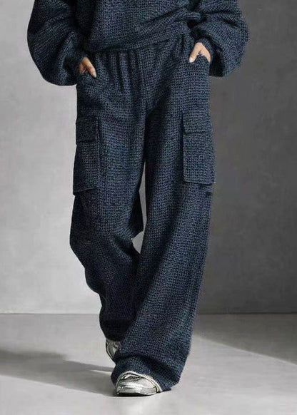 Women Black Oversized Pockets Cotton Two Pieces Set Fall