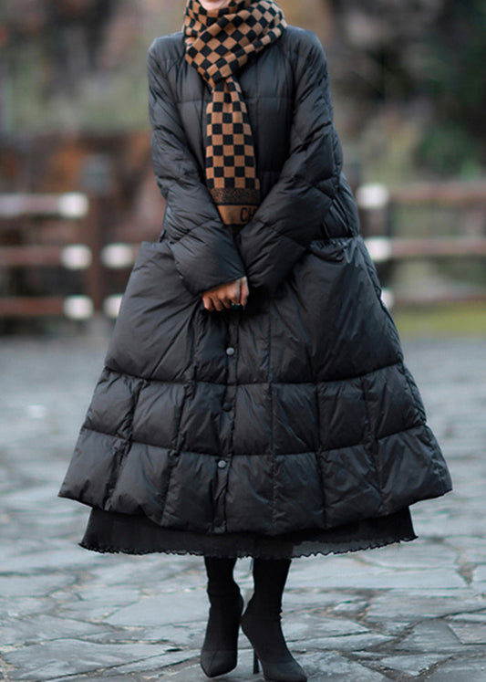 Women Black Oversized Pockets Duck Down Coat Winter