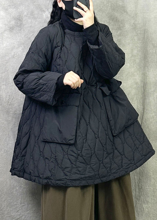 Women Black Oversized Pockets Duck Down Filled Parkas Winter