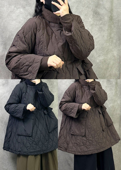 Women Black Oversized Pockets Duck Down Filled Parkas Winter