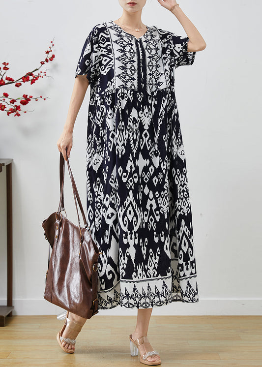 Women Black Oversized Print Cotton Holiday Dresses Summer