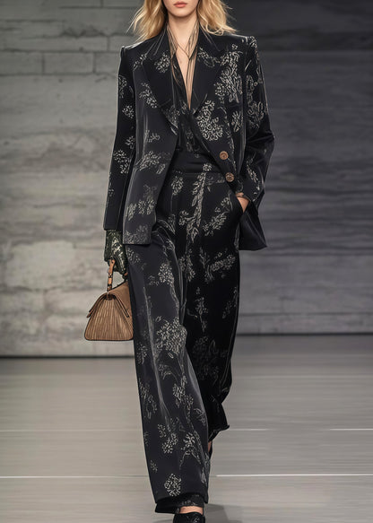 Women Black Oversized Print Spandex Two Pieces Set Spring