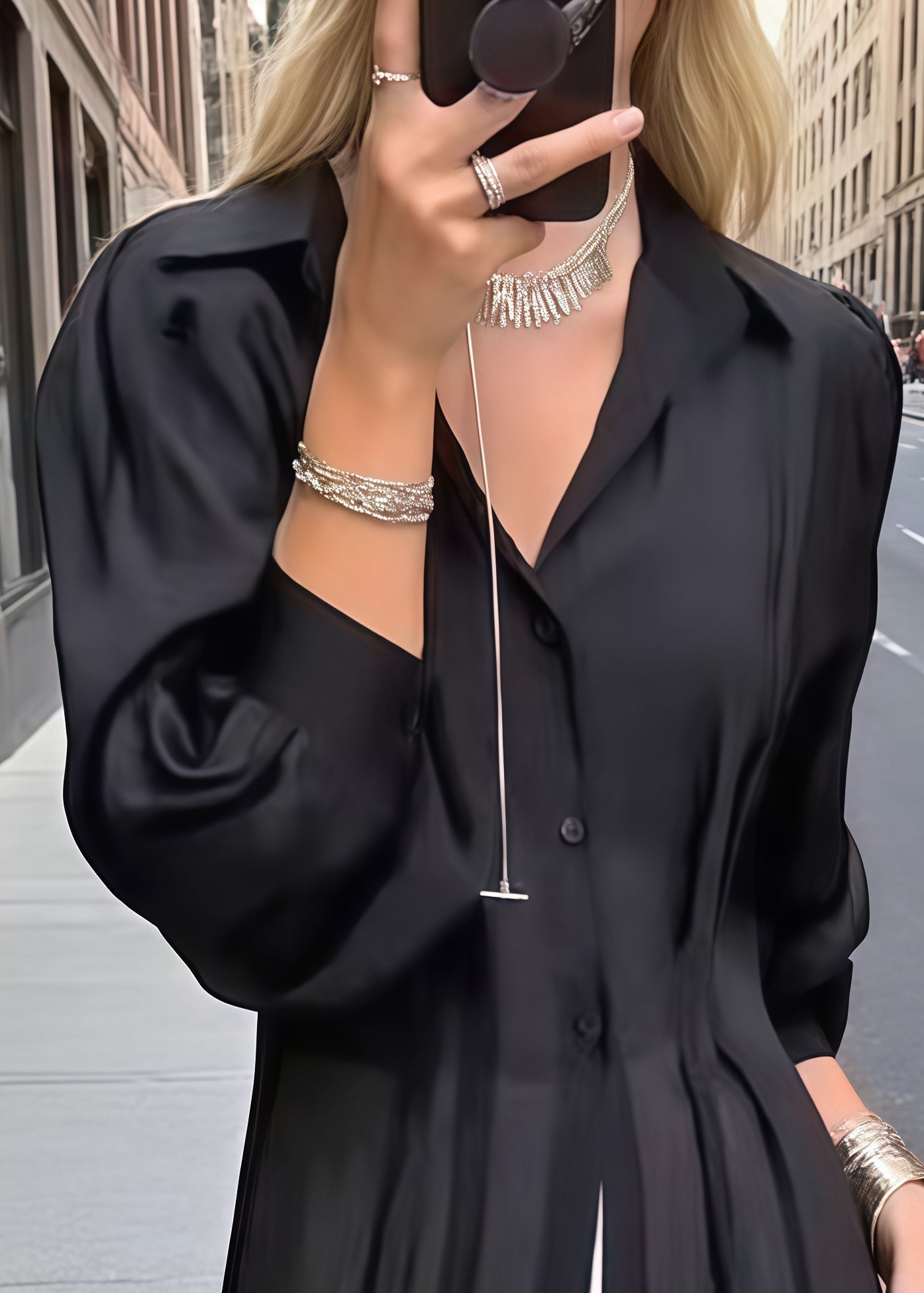 Women Black Oversized Wrinkled Chiffon Shirt Dresses Summer