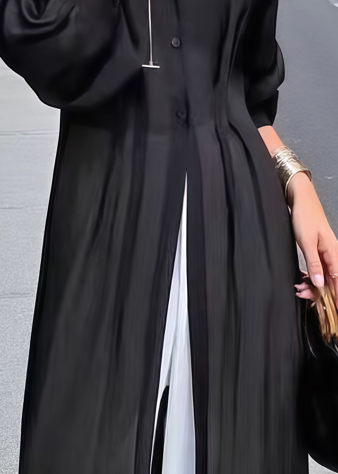 Women Black Oversized Wrinkled Chiffon Shirt Dresses Summer