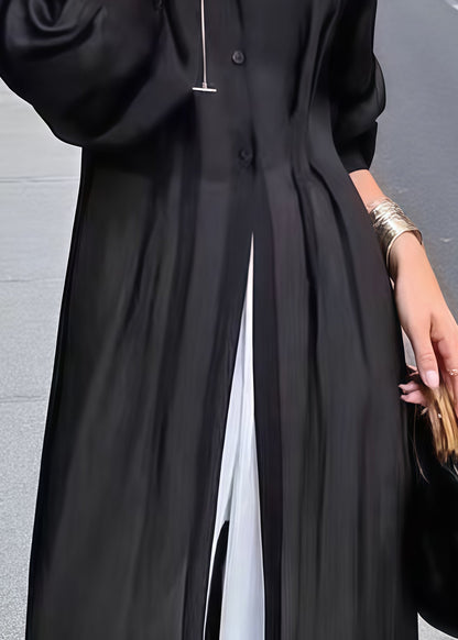Women Black Oversized Wrinkled Chiffon Shirt Dresses Summer