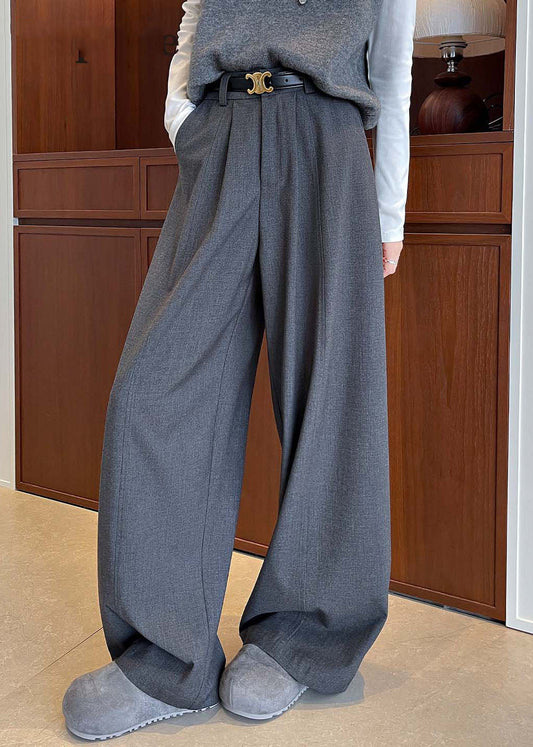 Women Black Oversized Wrinkled Straight Pants Fall