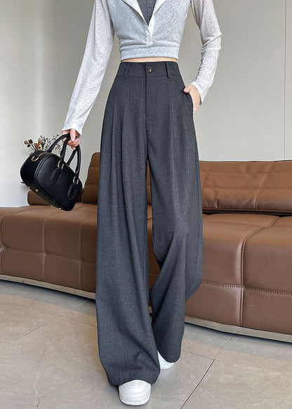 Women Black Oversized Wrinkled Straight Pants Fall