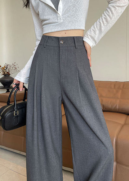 Women Black Oversized Wrinkled Straight Pants Fall