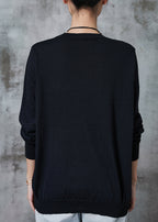 Women Black Patchwork Applique Knit Pullover Spring