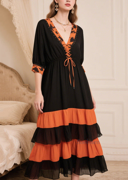 Women Black Patchwork Cross Strap Chiffon Maxi Dresses Summer