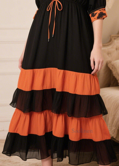 Women Black Patchwork Cross Strap Chiffon Maxi Dresses Summer