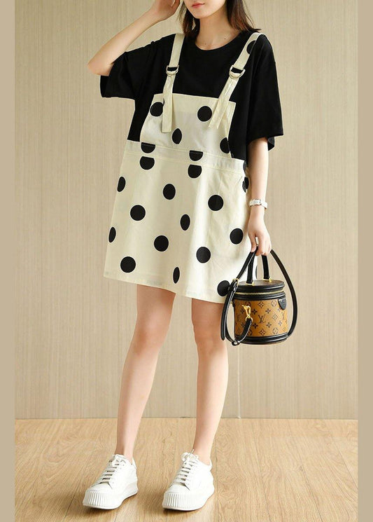 Women Black Patchwork Dot Summer Dresses Half Sleeve - SooLinen