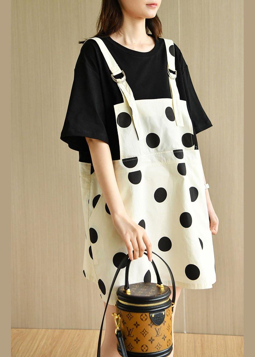 Women Black Patchwork Dot Summer Dresses Half Sleeve - SooLinen