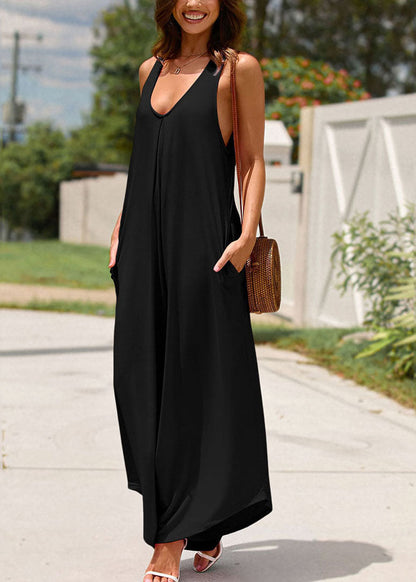 Women Black Patchwork Maxi Spaghetti Strap Dress Summer