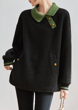Load image into Gallery viewer, Women Black Peter Pan Collar Patchwork Teddy Faux Fur Sweatshirts Top Winter
