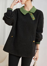 Load image into Gallery viewer, Women Black Peter Pan Collar Patchwork Teddy Faux Fur Sweatshirts Top Winter